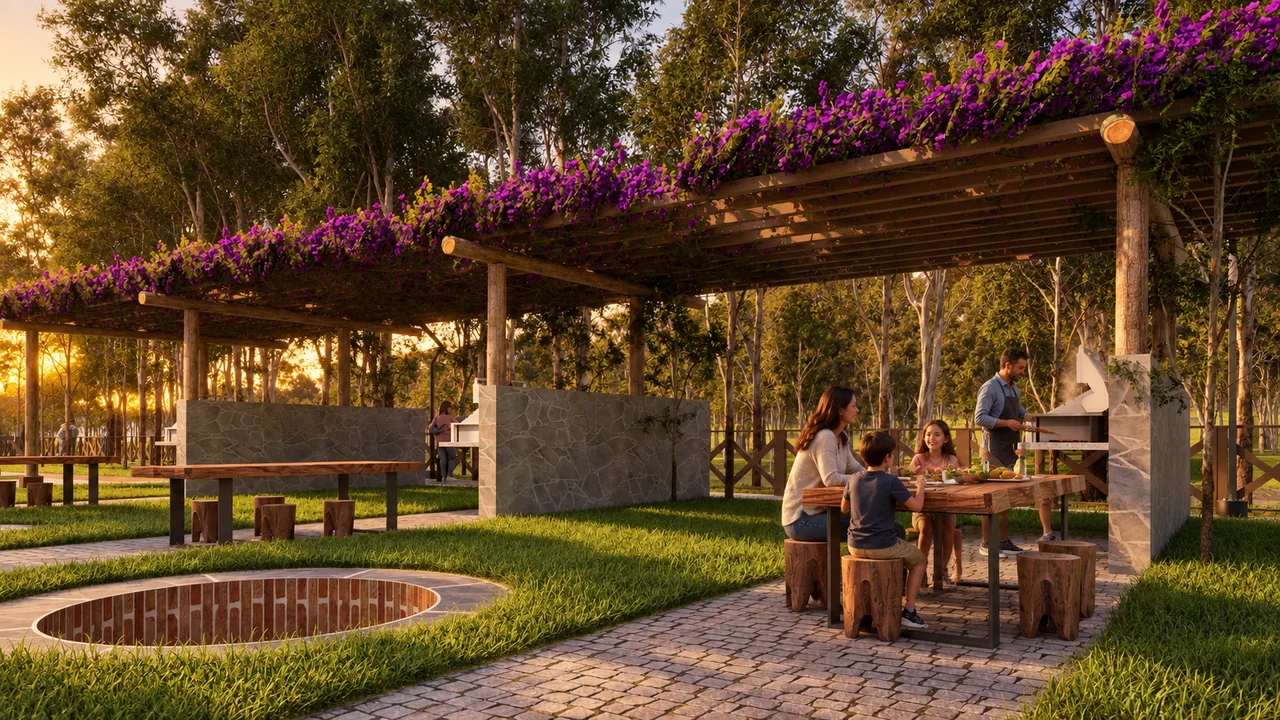 Render referencial de la zona de parrillas de Villa Verde.